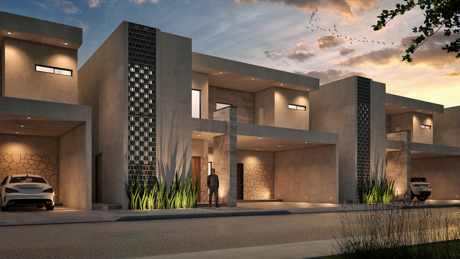 casa por la noche